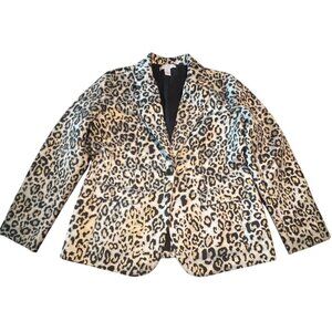 Chicos Animal Print Metallic Blazer Size M Jacket Coat Work Core